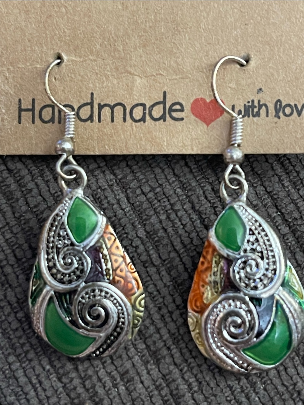Handmade Silver Multi-color Teardrop Earrings